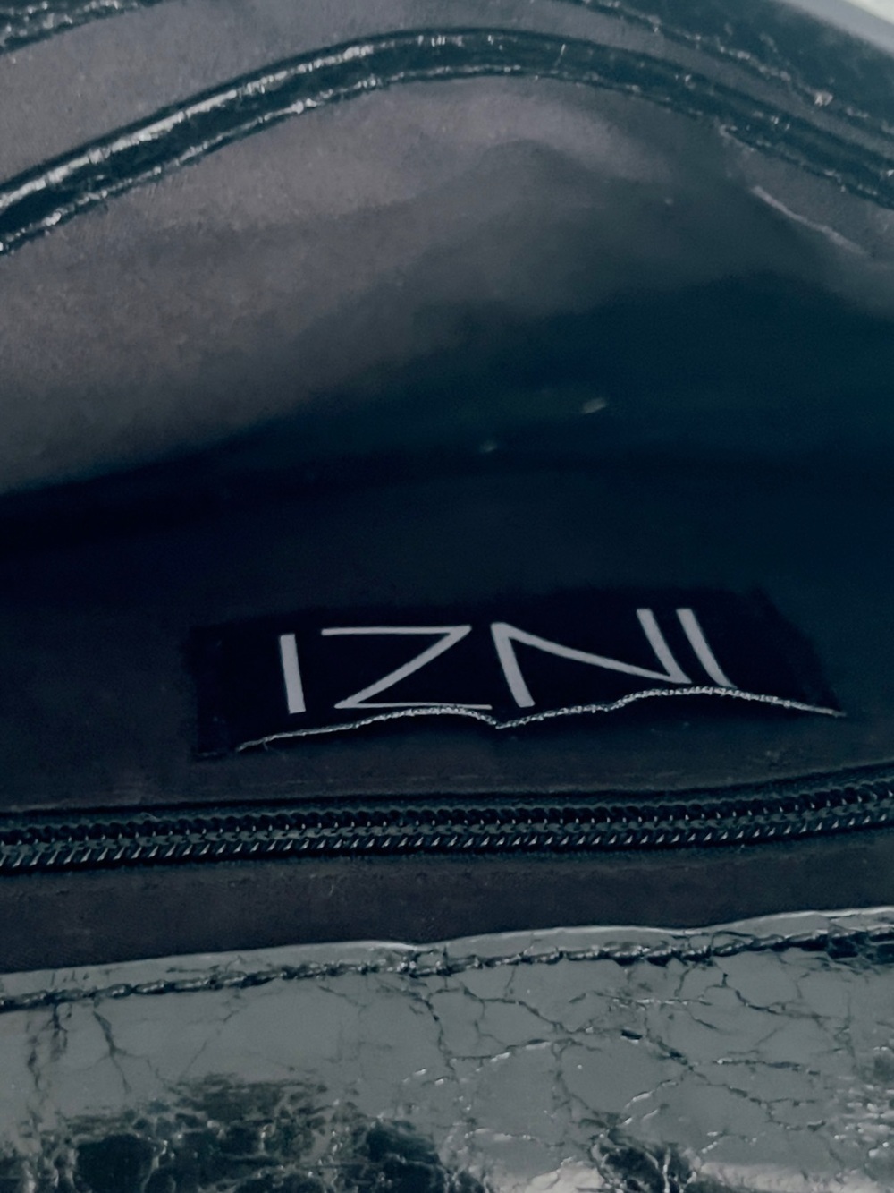 INZI Patent Leather Studded Ruffle Bow Chain Strap Crossbody Shoulder Bag Black - Picture 13 of 14